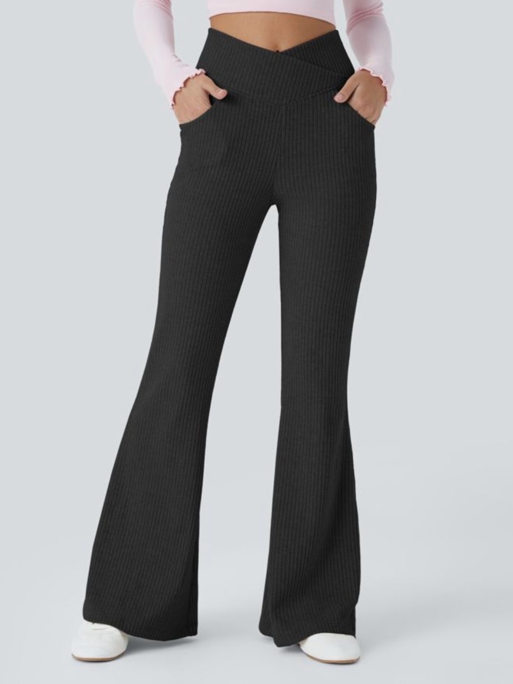 HALARA Ribbed Knit Crossover High Waisted Flare Women’s Legging Size Small NWT